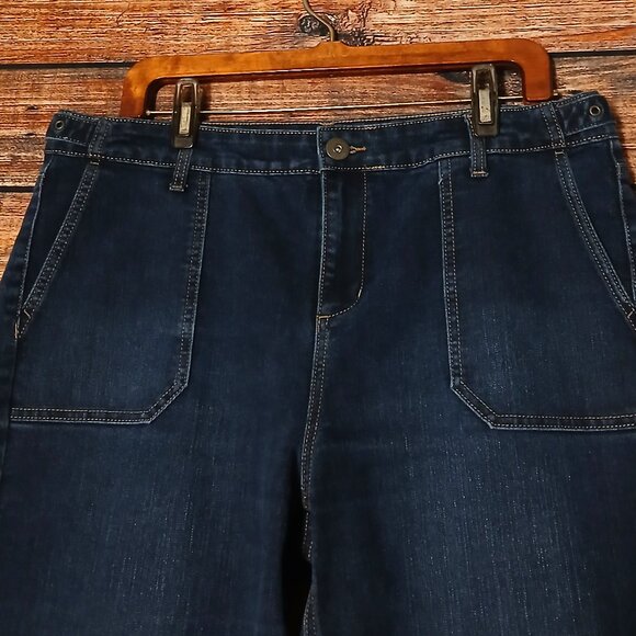 Style & CO Trouser Jeans Size 16 Side Buckle Wide Leg Dark Wash Denim Stretch - Picture 4 of 10